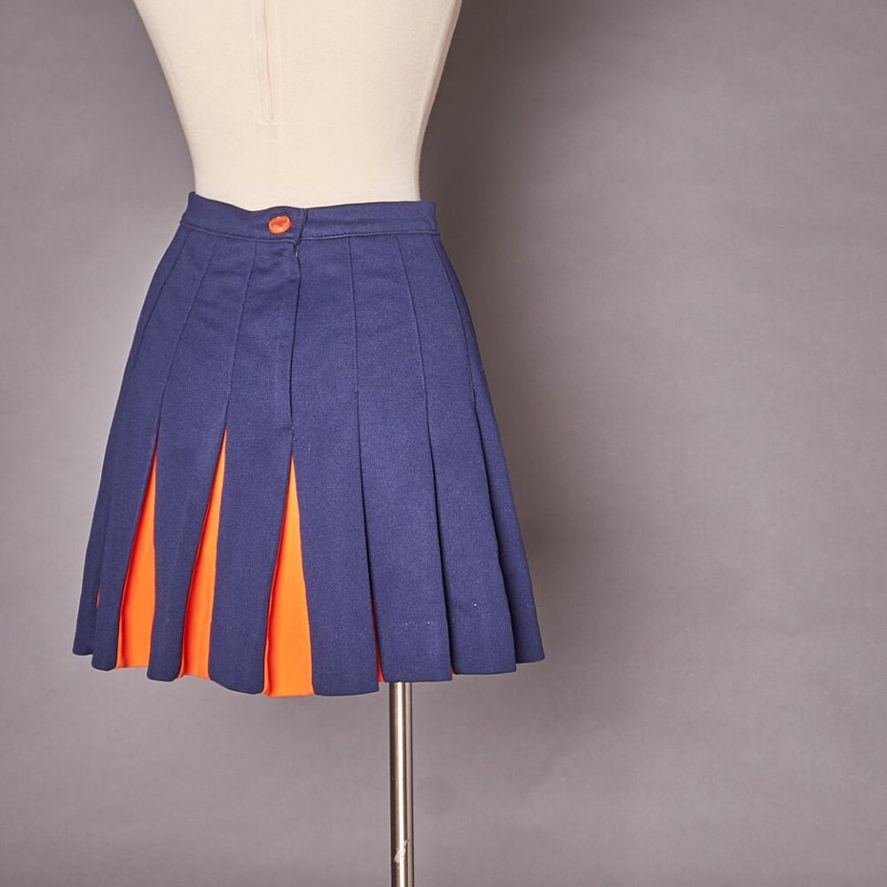 1970s Blue and Orange Cheerleader Mini Skater Skirt - Picture 2 of 8